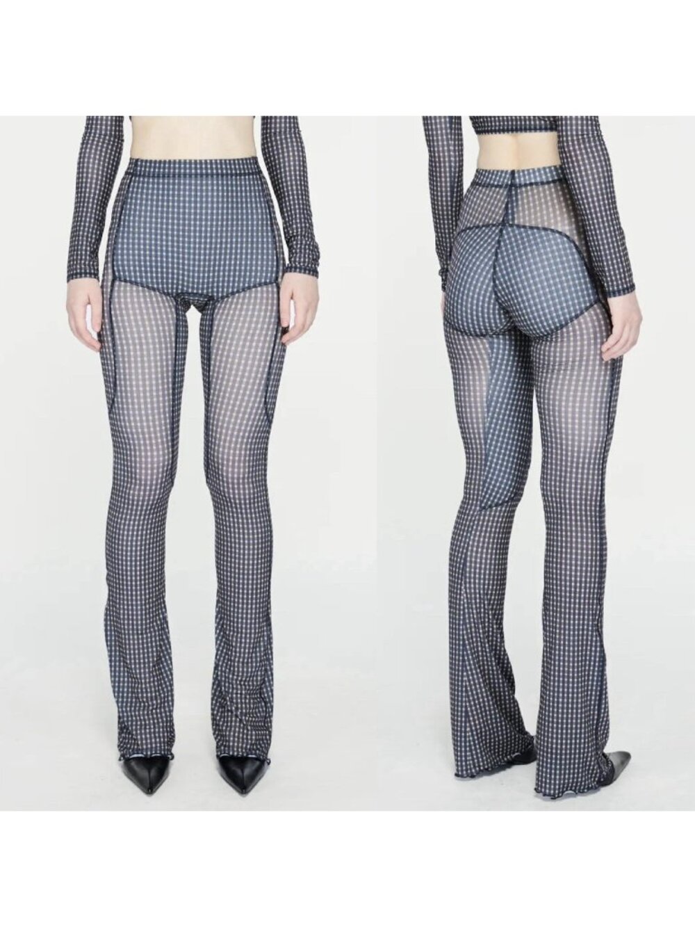 KNWLS Halcyon Leggings Mini Check Pants Navy Beige Printed Jersey Women’s Sz XS